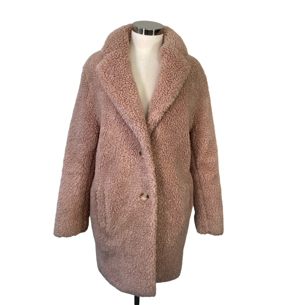 Aritzia Wilfred Teddy Cocoon Mid Length Coat in Fading Pink Size XS Oversized